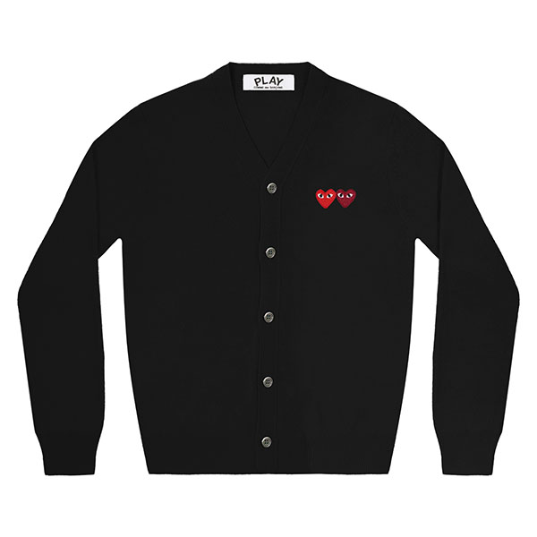 PLAY COMME des GARÇONS DOUBLE HEART MEN’S CARDIGAN (BLACK) PLAY COMME des GARÇONS DOUBLE HEART MEN’S CARDIGAN (BLACK)