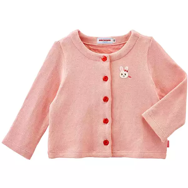 MIKI HOUSE Usako Grafted Double Face Cardigan #Salmon Pink #120cm