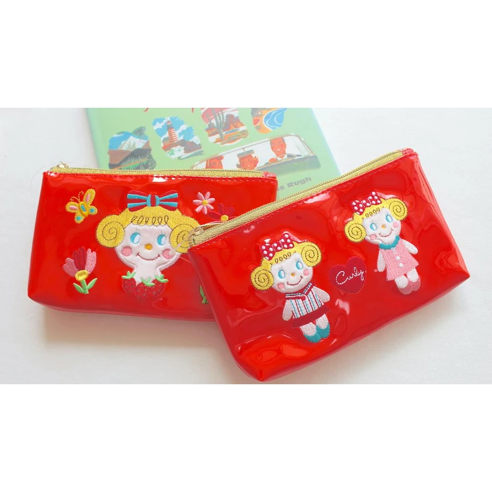 Curly Collection Sale Horizontal Enamel Patch Pouch Ichigo-Chan (Flower) X Red