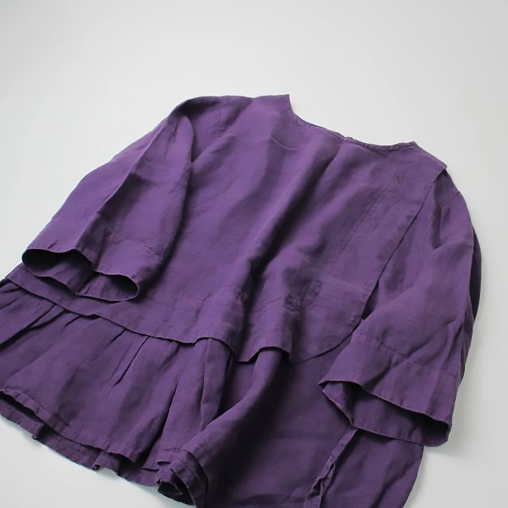 Tumugu Tsumugu Dyeing Processing Linen Layered Tunic Pullover F/Purple Hemp Tops Blouse [2400013374293]