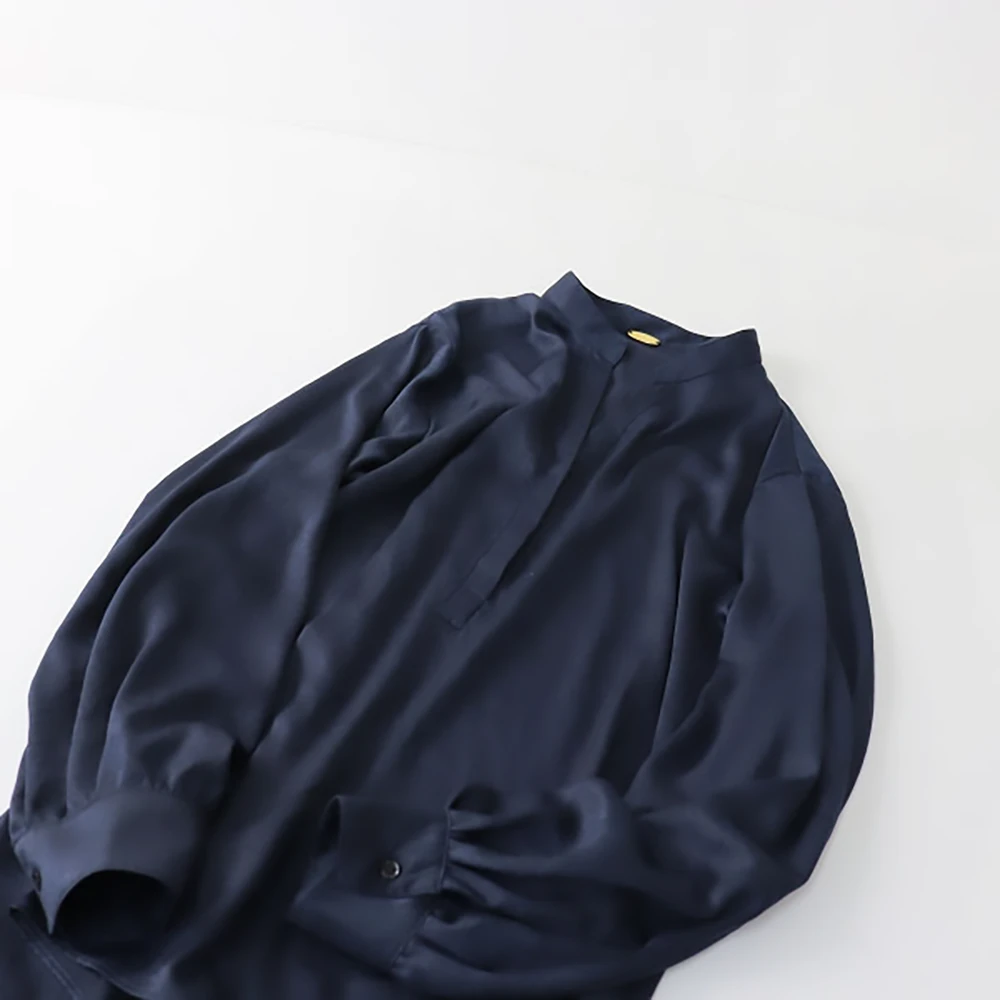 [20% Off For A Limited Time! ] 2022Aw Muse De Deuxieme Classe Satin Henry Satin Henry Blouse/Navy Tops [2400013417051]