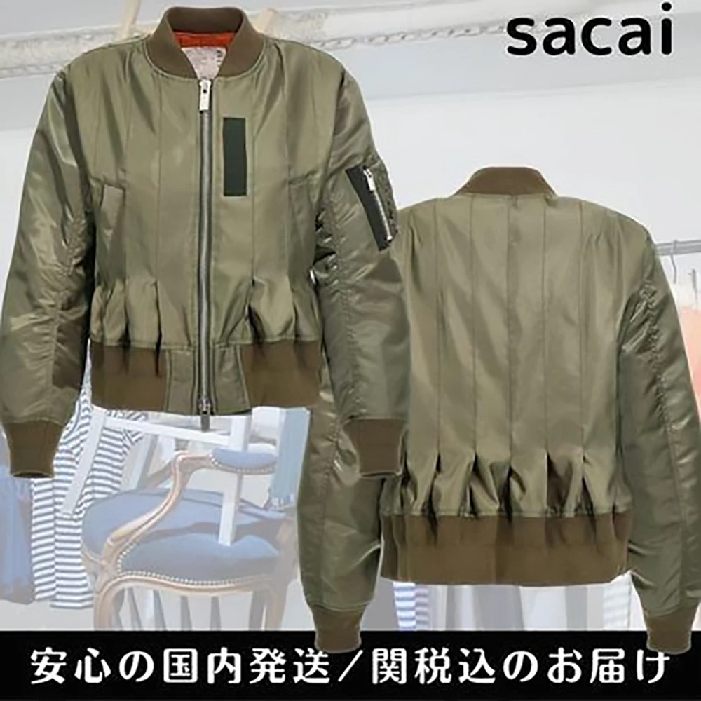 [Sacai] Pleated/Nylon/Satin/Bomber Jacket