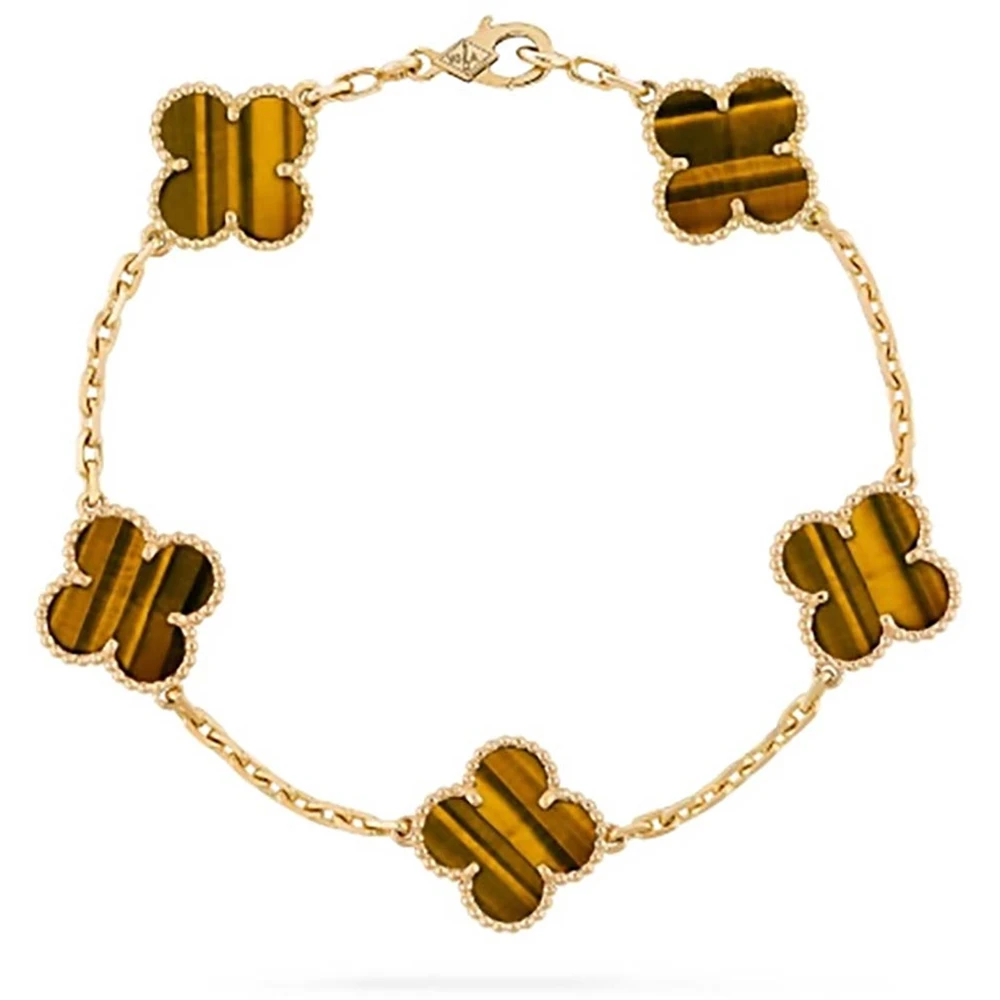 Van Cleef & Arpel Vintage Alhambras Bracelet, 5 Motif #18K Yellow Gold, Tigers Eye VCARD35600