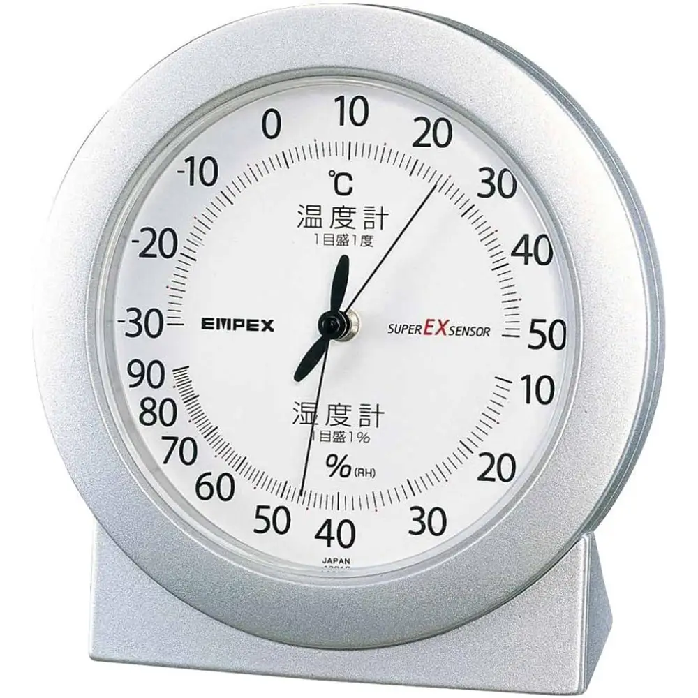 Empex Weather Instruments Temperature and Humidity Meter Super EX Desktop Type Made in Japan Shine Silver EX-2767 12×11.2x4cm Empex Weather Instruments Temperature and Humidity Meter Super EX Desktop Type Made in Japan Shine Silver EX-2767 12×11.2x4cm